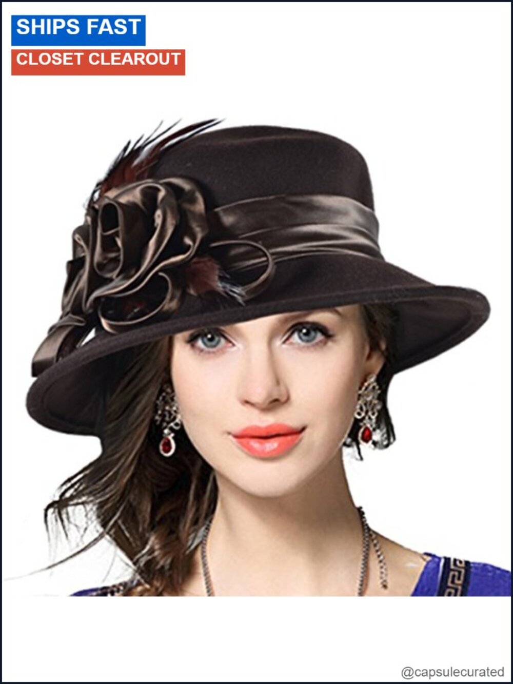 Wool Cloche Church Dress Bucket Hat with Flower & Veil